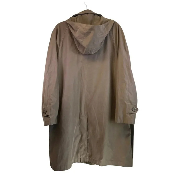 LONDON FOG Womens Brown L-Reg Long Hooded Lining Coat Slit Back FLAWS - Picture 2 of 15